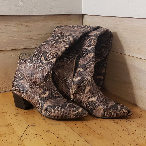 River island block heel thigh knee high slouch snakeskin boots - Picture 6 of 15